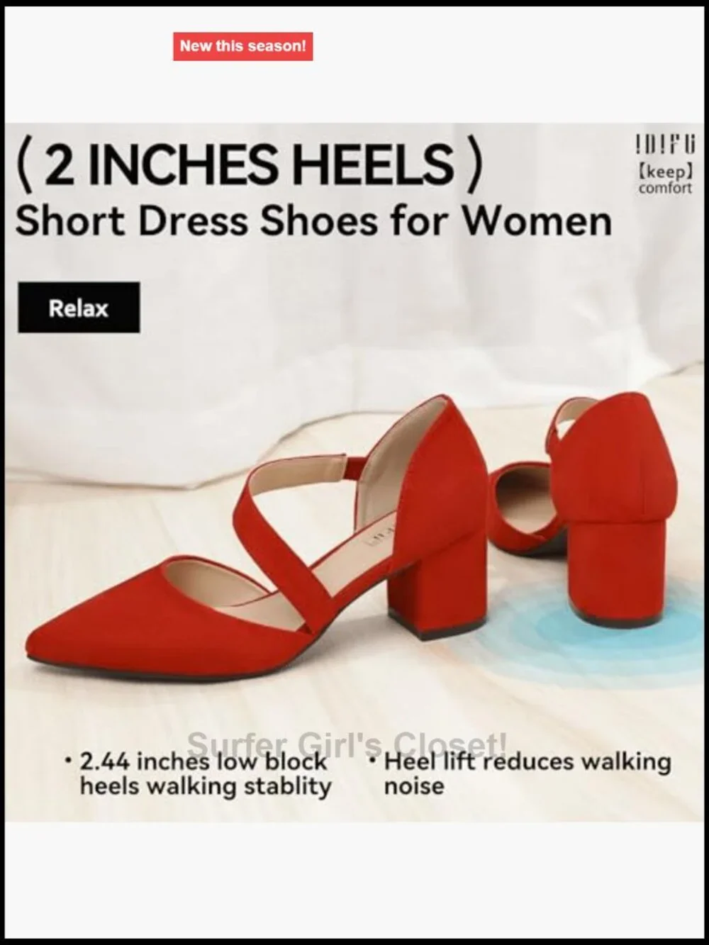 IDIFU Women's Pumps Closed Pointed Toe Low Block Chunky Comfort Heels